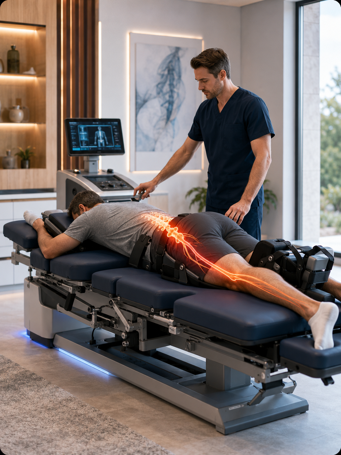 Décompression neurovertébrale motorisée pour une douleur compatible avec une sciatique