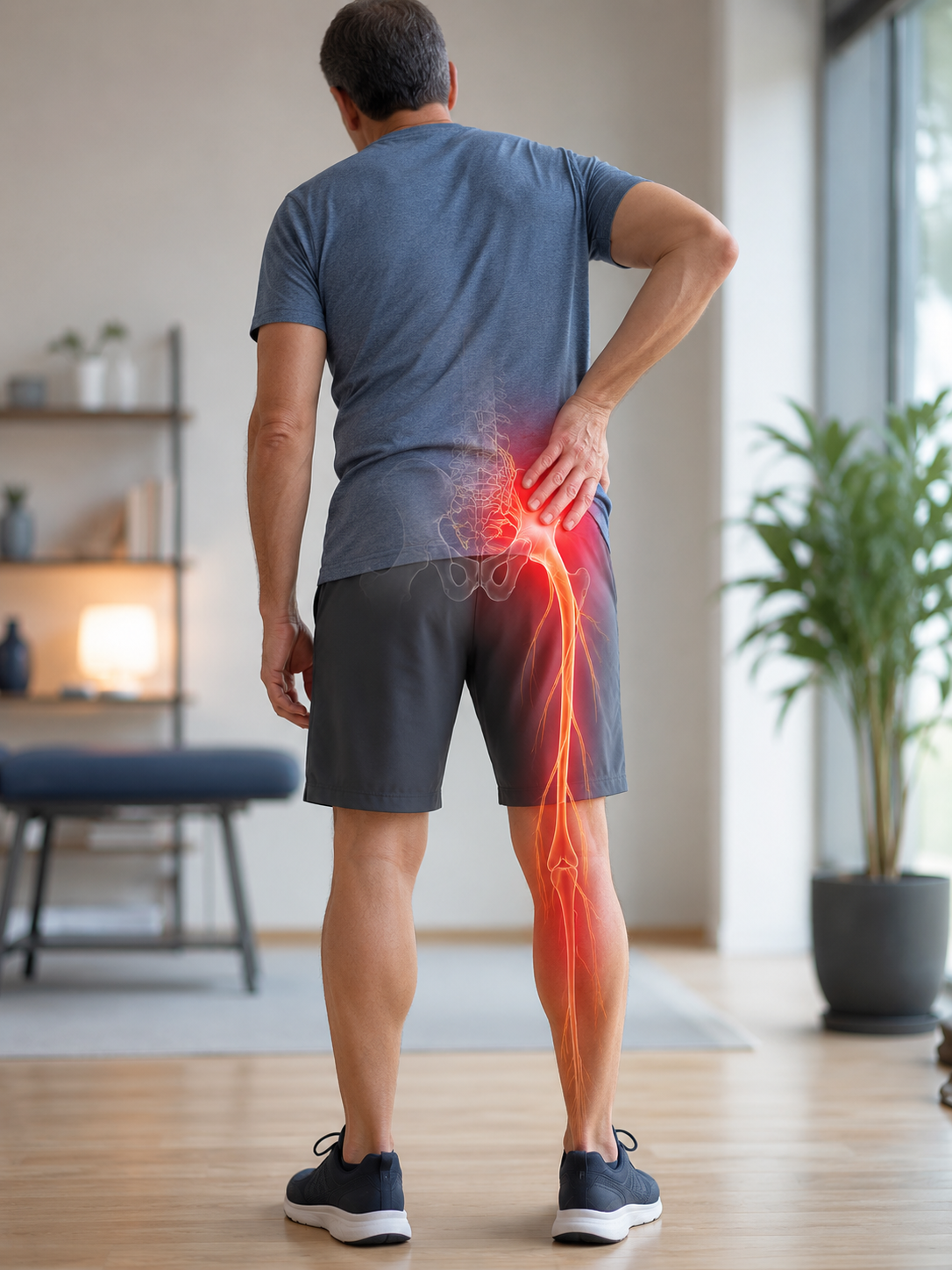 Douleur dans la fesse pouvant évoquer une sciatique ou une autre cause