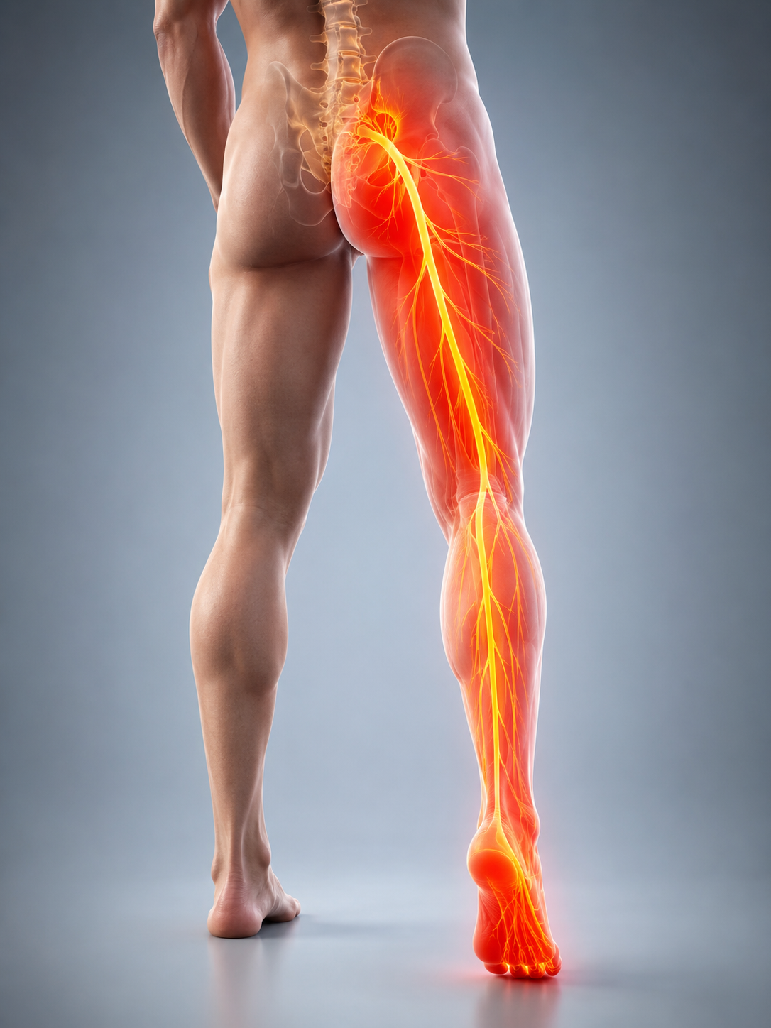 Trajet d’un engourdissement dans la jambe associé à une douleur sciatique