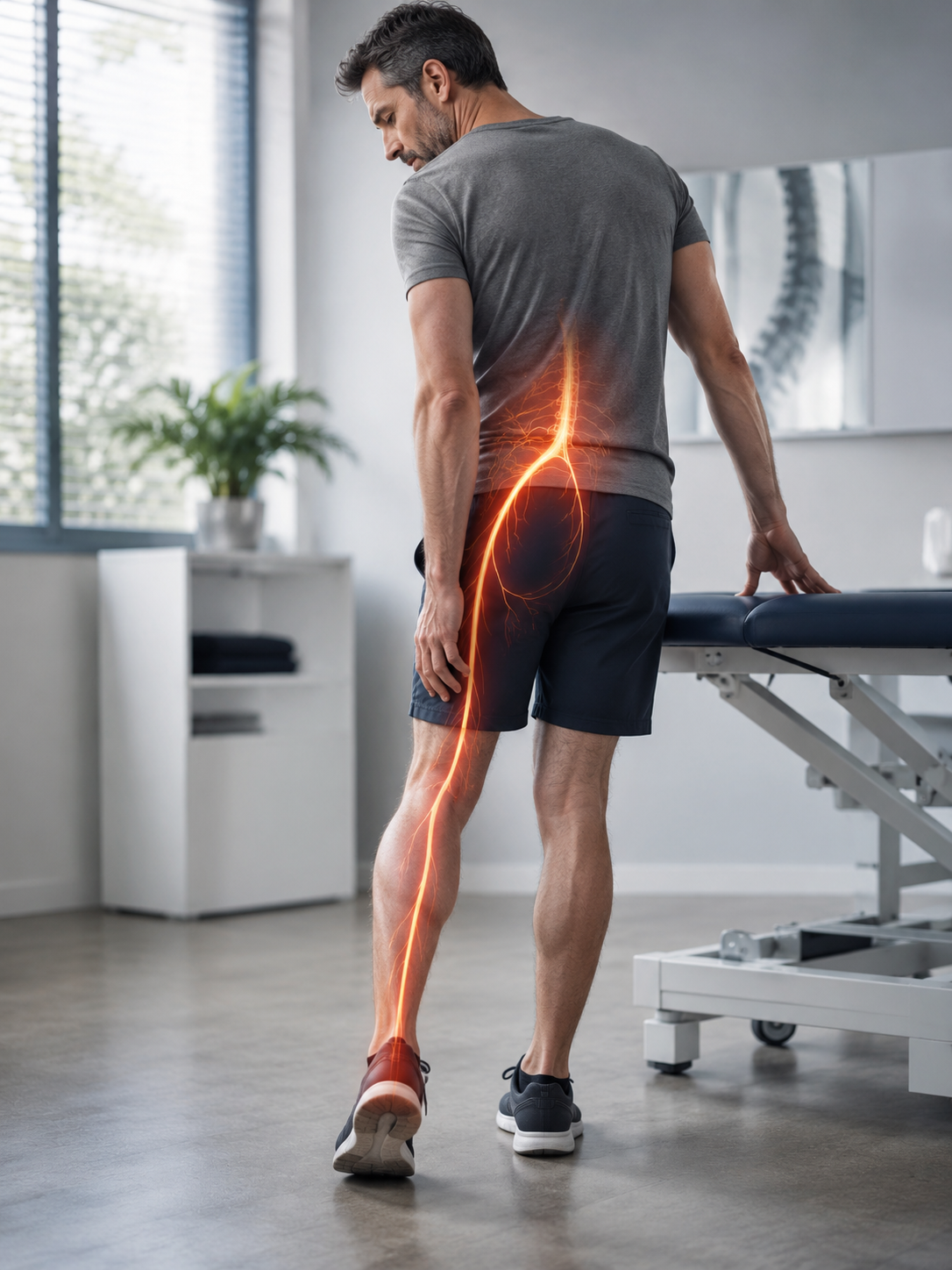 Faiblesse de la jambe ou du pied pouvant évoquer une sciatique avec atteinte nerveuse