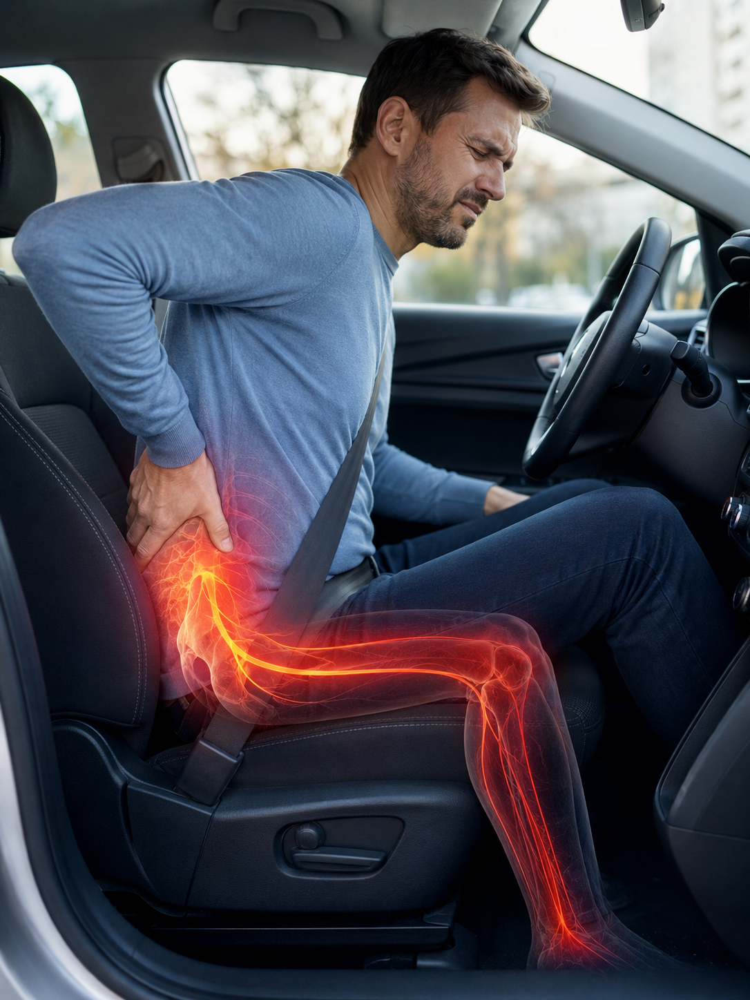 Sciatique aggravée par la conduite automobile avec douleur dans la fesse et la jambe