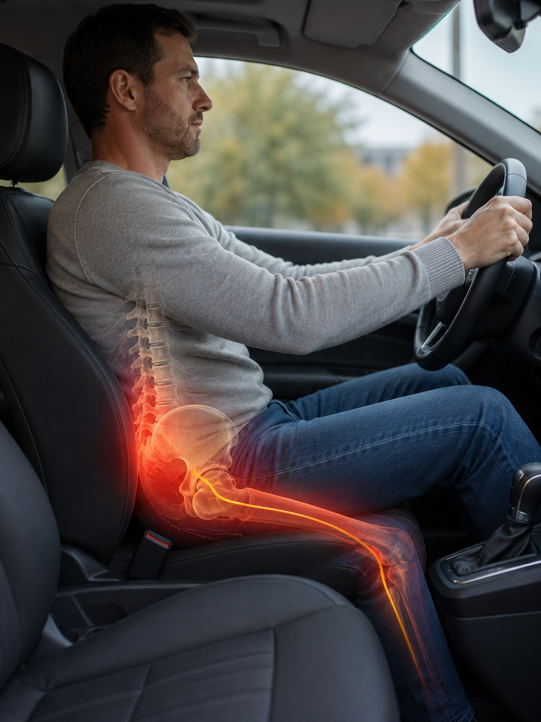 Position de conduite automobile et douleur sciatique dans la fesse et la jambe
