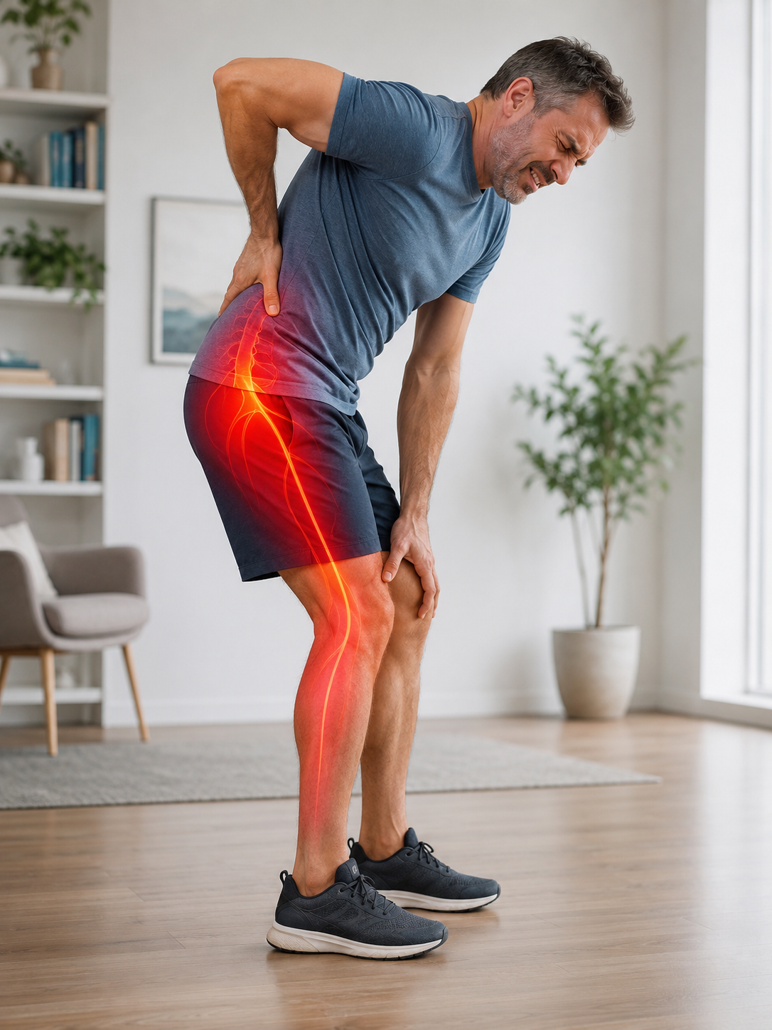 Sciatique aggravée par la flexion du tronc avec douleur descendant dans la jambe