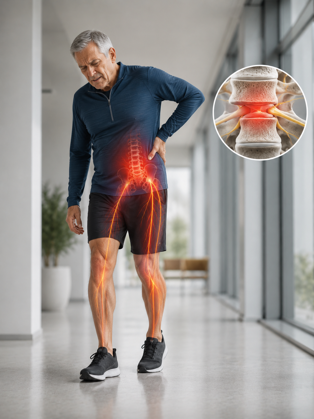 Trajet de douleur sciatique aggravée ou soulagée par la marche