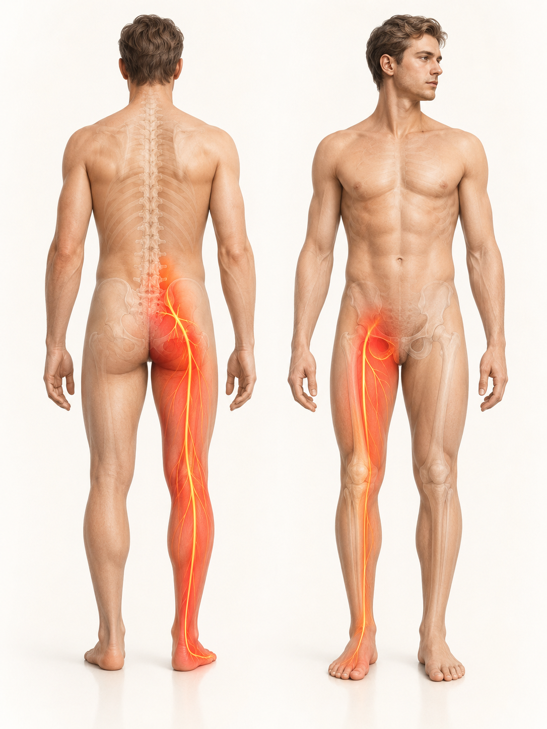 Sciatica or cruralgia? 2 Trajets comparés de la douleur sciatique et de la cruralgie dans la jambe
