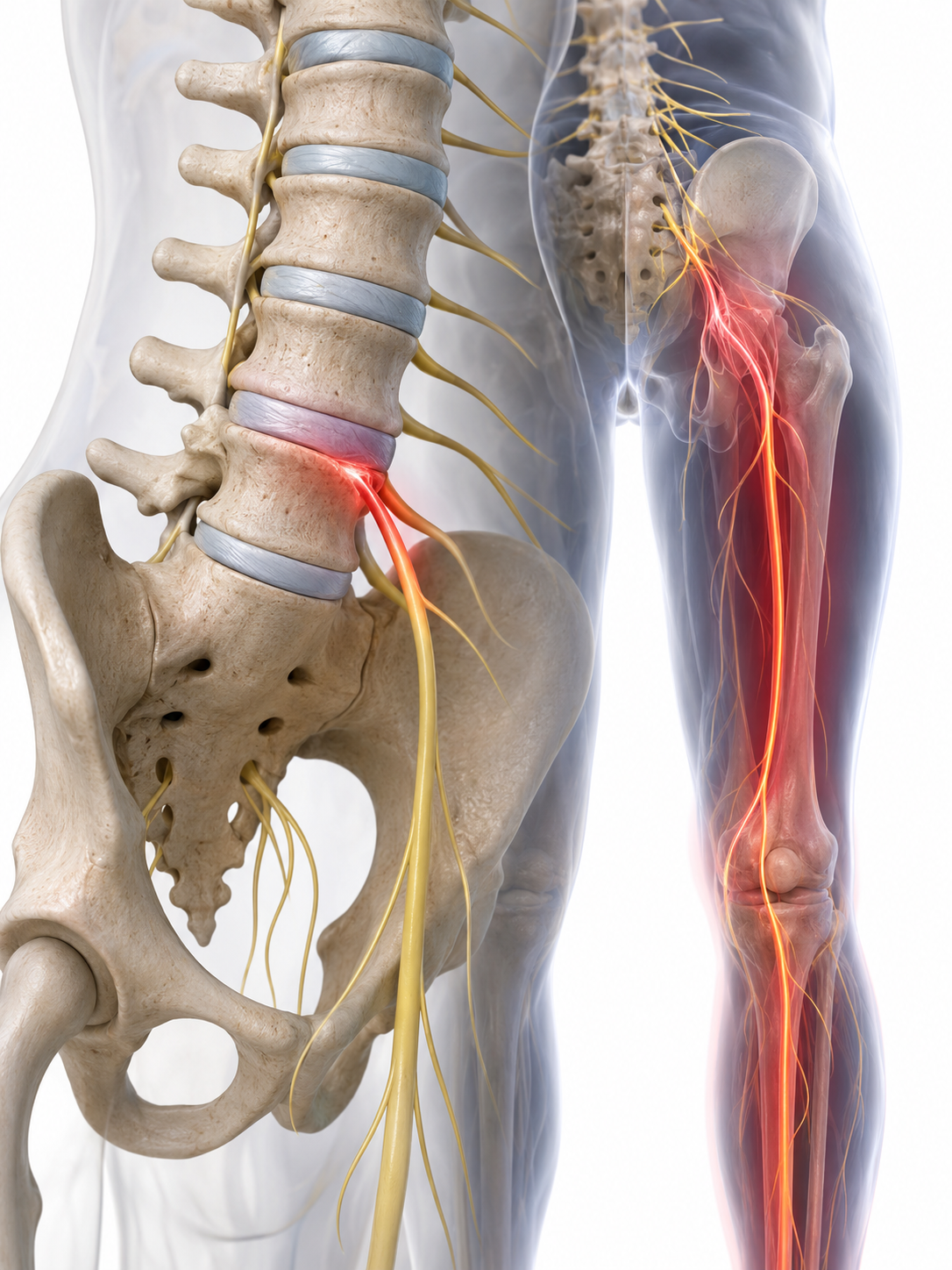 Sciatica or low back pain? 3 Racines nerveuses lombaires L4 L5 S1 comparées à une lombalgie simple