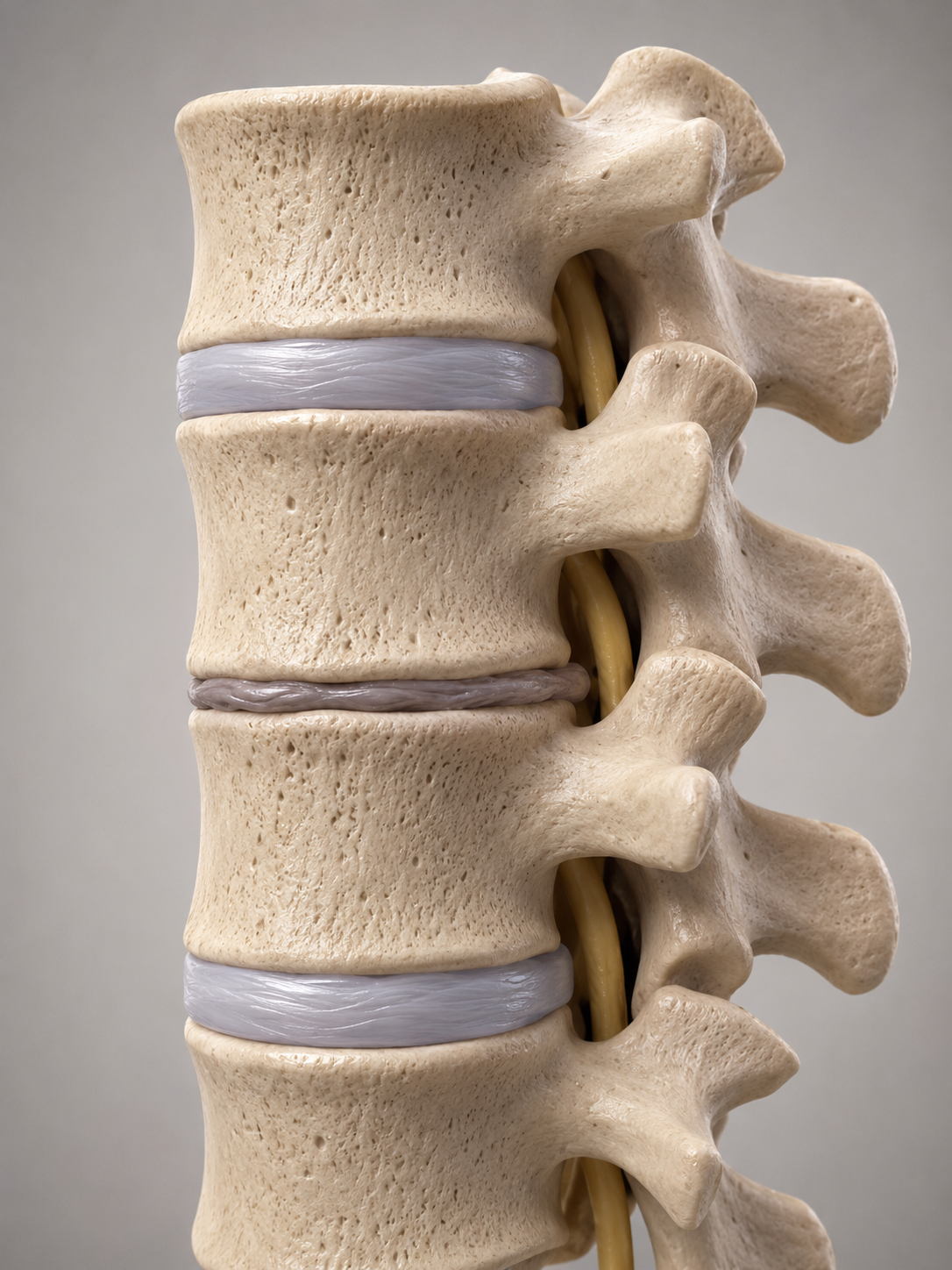 Illustration d’un pincement discal lombaire avec diminution de la hauteur du disque
