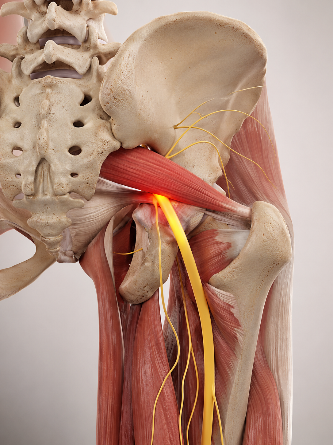 Illustration du muscle piriforme près du nerf sciatique dans la fesse