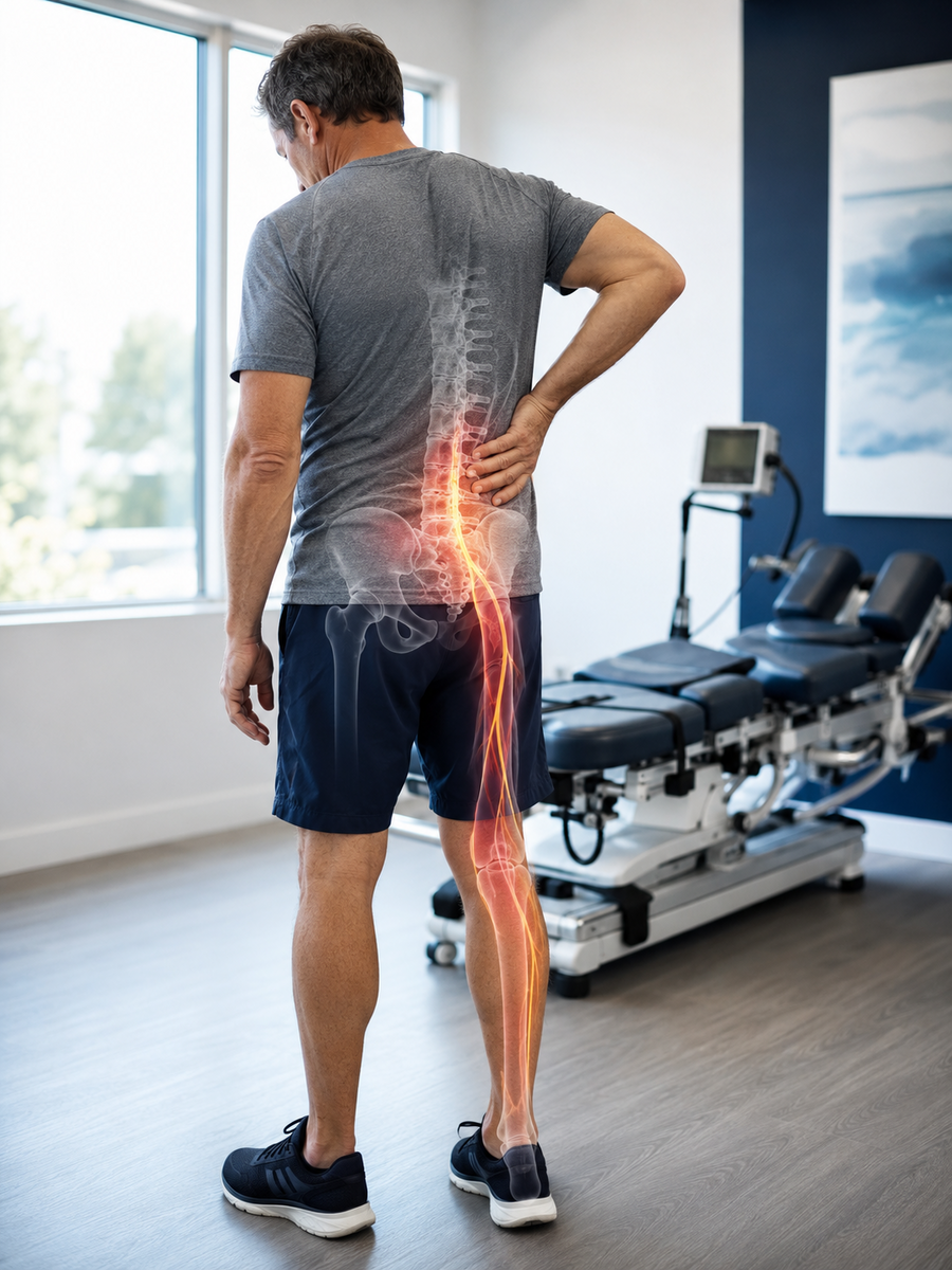 Douleur chronique 1 Douleur chronique lombaire avec trajet compatible avec une sciatique près d’une table de décompression