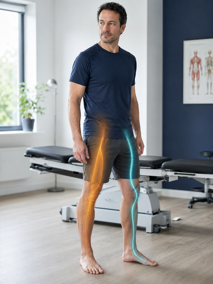 Sciatique ou cruralgie : différencier les racines L3-L4 de L5-S1 1 Comparaison visuelle d’une douleur à l’avant de la cuisse et d’une douleur sciatique dans la jambe