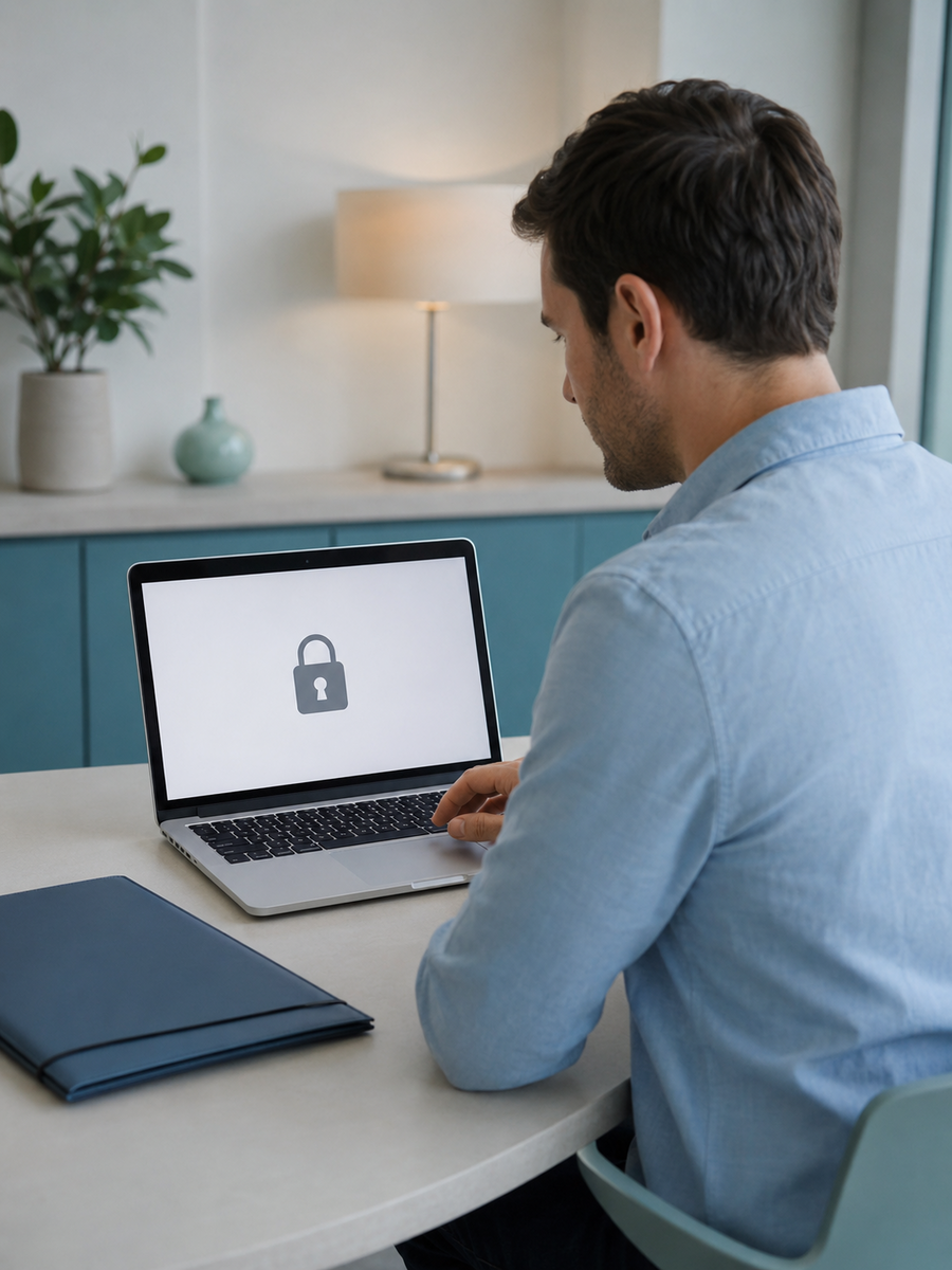 Mentions légales et responsabilités de SOS Sciatique 3 Personne vérifiant la confidentialité avant d’envoyer un formulaire en ligne