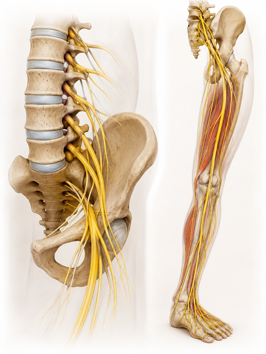 Sciatique ou neuropathie périphérique ? 2 Racines nerveuses lombaires et nerfs périphériques de la jambe et du pied