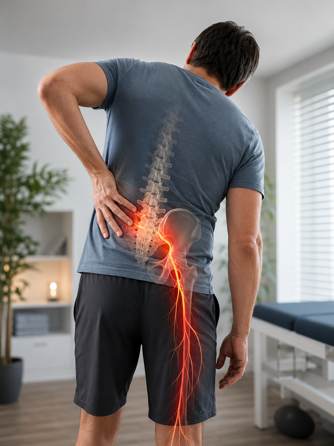 Sciatique ou douleur sacro-iliaque ? 1 Douleur dans la fesse pouvant évoquer une sciatique ou une douleur sacro-iliaque