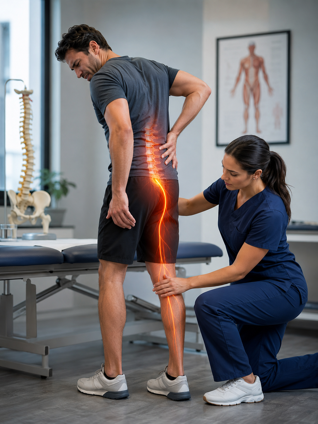 Assessment of an aggravated sciatica after lifting a load
