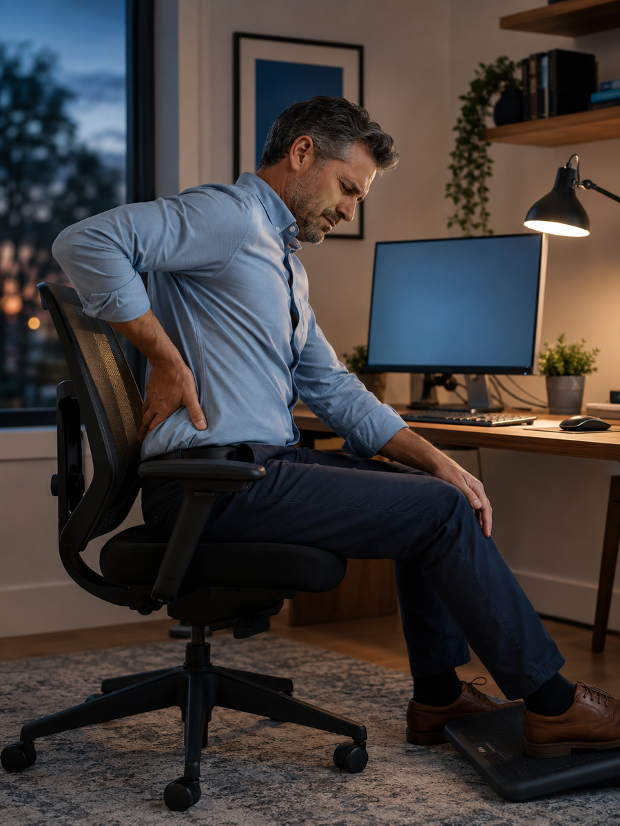 Score d’impact de la sciatique : mesurer vos limitations 3 Personne ajustant sa position assise en raison d’une douleur sciatique