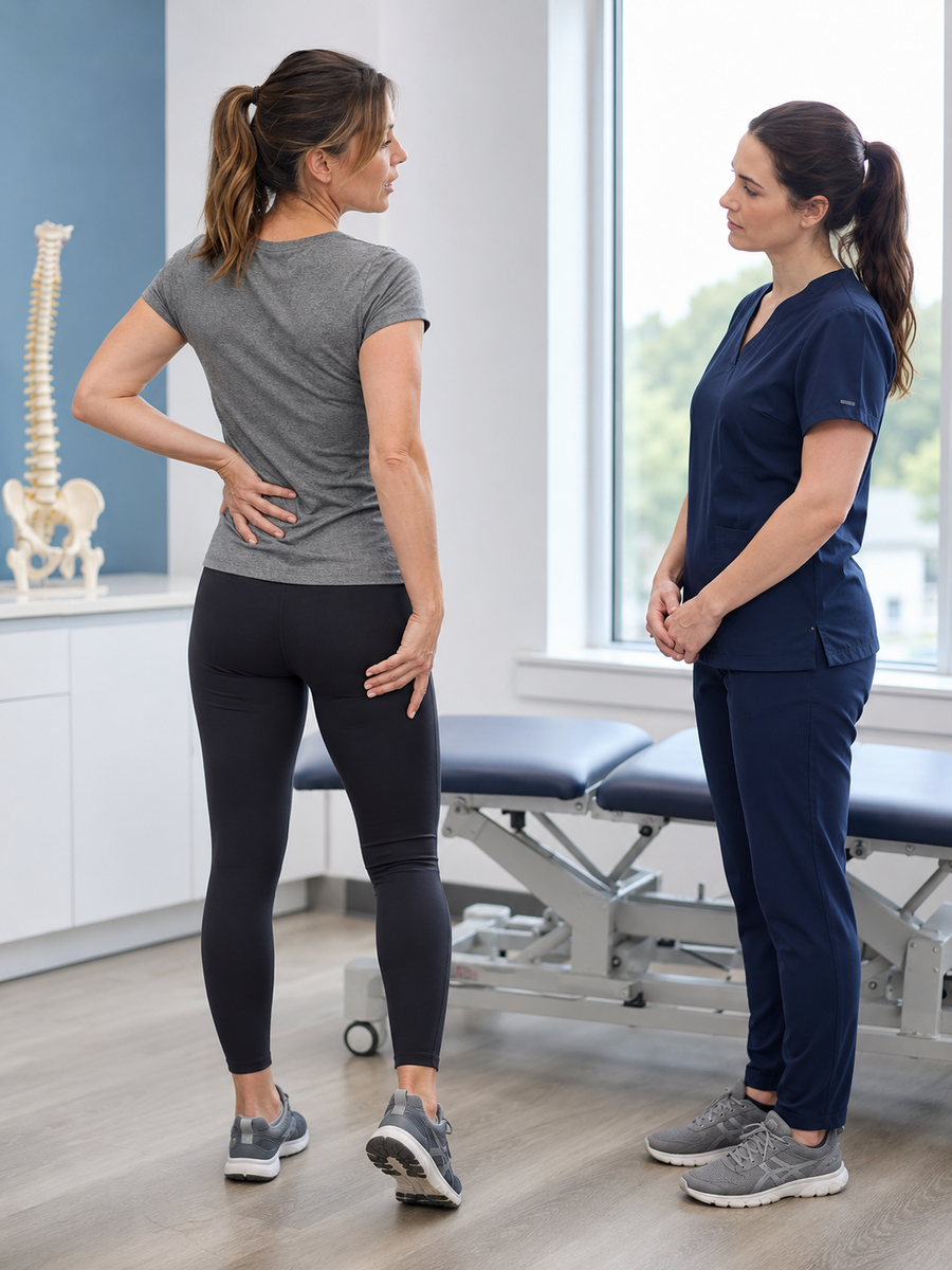 Test: is this sciatica? Recognize the symptoms 1 Patient describing to a clinician the path of pain that could suggest sciatica