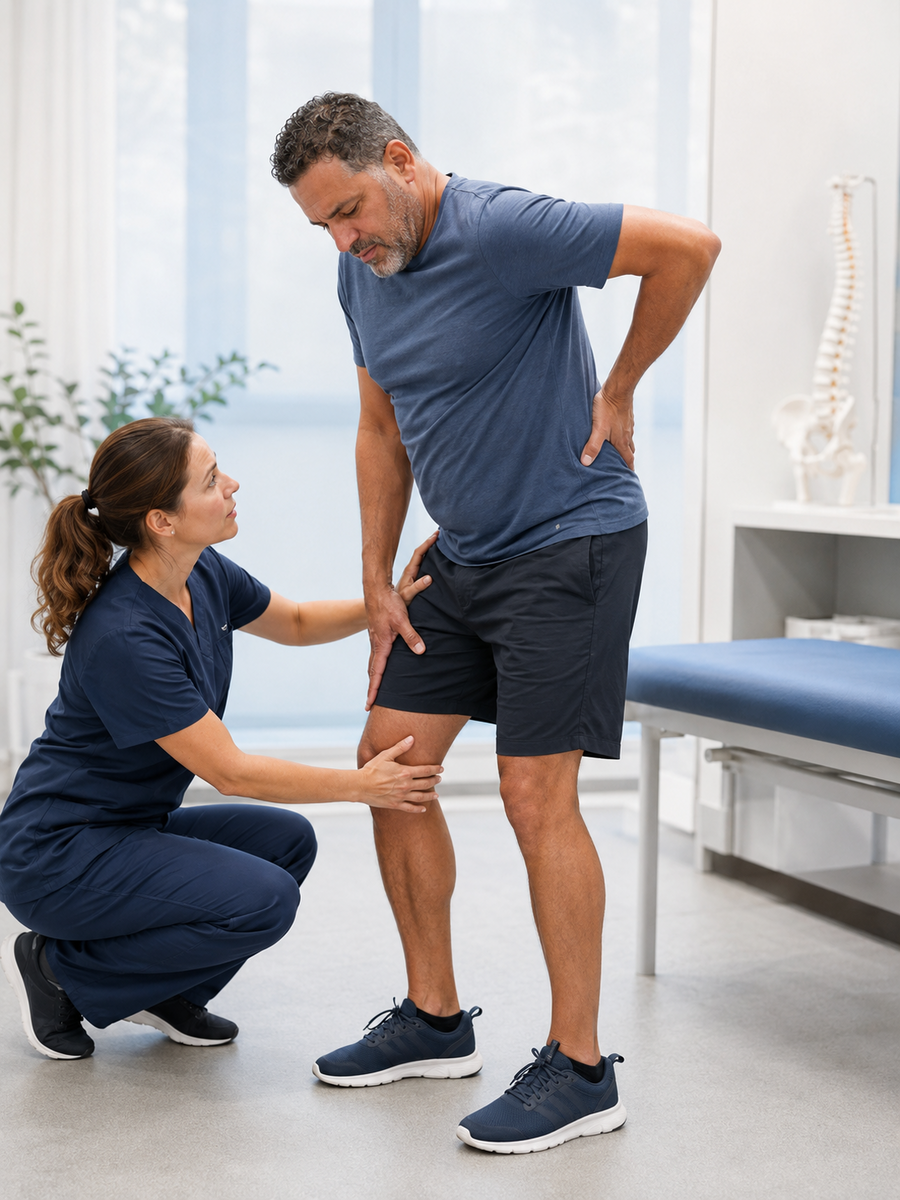 Test urgence sciatique en ligne : faut-il consulter rapidement? 1 Patient évalué en clinique pour reconnaître les signes d’alerte d’une douleur sciatique