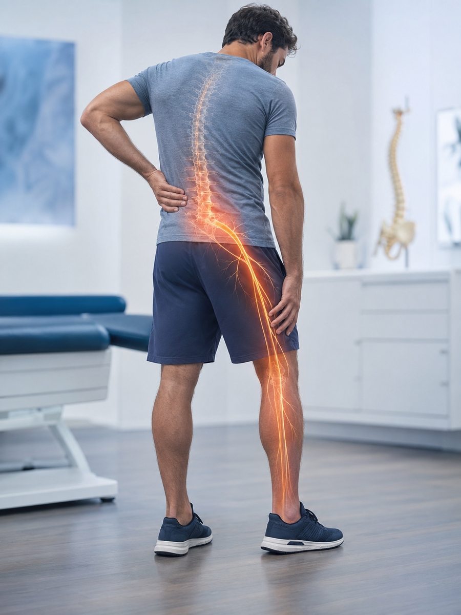 Test urgence sciatique en ligne : faut-il consulter rapidement? 2 Trajet du nerf sciatique et signes d’alerte dans le bas du dos et la jambe