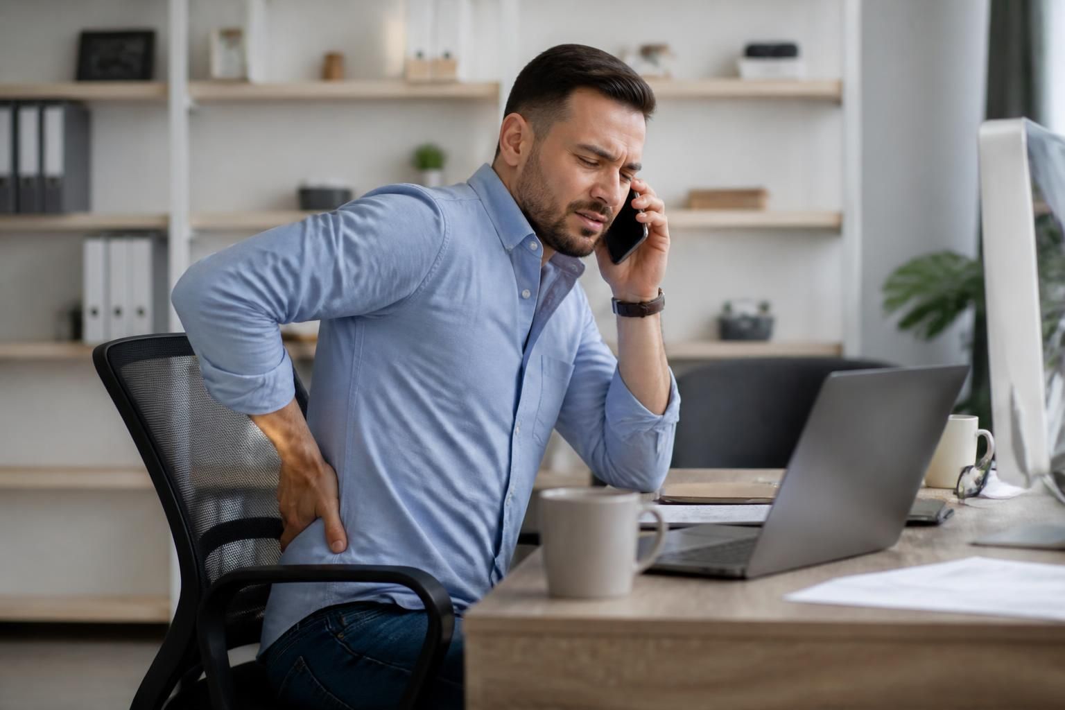 découvrez comment soulager la douleur sciatique liée à une position assise prolongée lors d'un long appel téléphonique et retrouvez confort et mobilité.