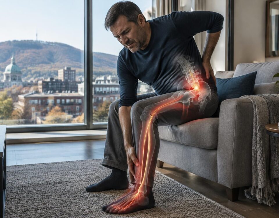 sciatique à montréal liée à une hernie l5-s1 : comprenez pourquoi la douleur descend jusqu’au pied et découvrez les options pour la soulager.
